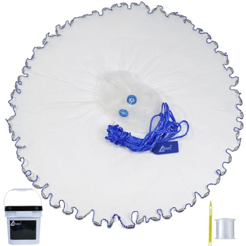 Drasry Saltwater Fishing Cast Net for Bait 3/8 1/4 or 1/2 with Heavy Sinkers Fish Trap Throw Net. Size 3ft/4ft/5ft/6ft/7ft/8ft/9ft/10ft Radius Freshwater Nets - size: 5FT (150cm) Radius, style: 1/4 Mesh Lead Sinkers-mono
