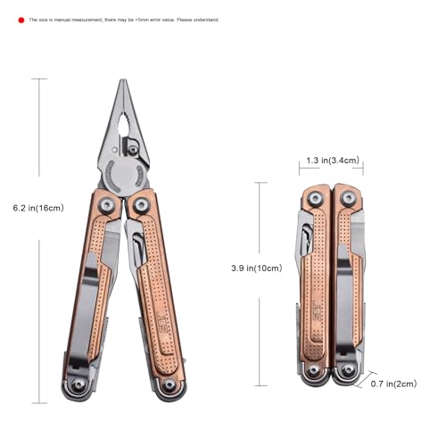 SQT2048-C 20-in-1 Multitool Pliers, Stainless Steel Multi Tool with Safety Lock, Pocket Clip, Foldable EDC Tool for Outdoor Camping Hiking Fishing Repair,Gift for Men, Rose Gold - style: SQT2048-C