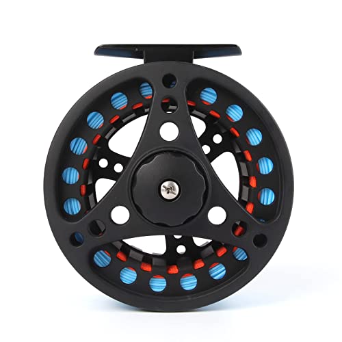 (1/2WT 3/4WT 5/6WT 7/8WT) Fly Reel with Line Combo Aluminum Alloy Large Arbor Fly Fishing Reels Weight Forward Fly Line with Braided Backing Taper Leader Pre-Tied - color: Black reel with Sky Blue Fly Line, size: 7/8 WT Reel+Line