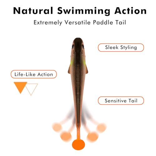 TRUSCEND Shadtale Easy Catch Soft Fishing Lures, Unique Vibration and Action for Various Rigs, Paddle Tail Swimbaits Trailer for Bass, Trout, Crappie, Walleye, Redfish, Saltwater & Freshwater Fishing - color: 3.5",12pcs,0.25oz