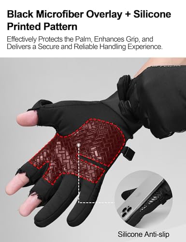 KUTOOK Winter Fishing Gloves for Men& Women Waterproof Glove Cold Weather Hunting Photography Shooting Hiking - color: Black, size: Large
