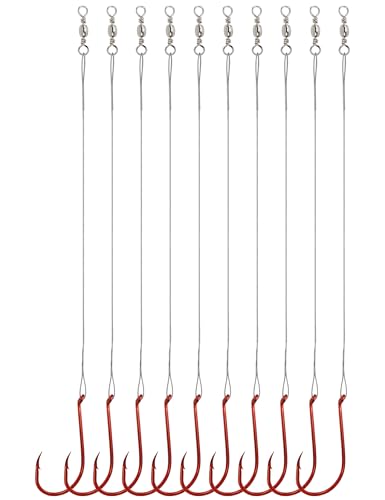Avlcoaky Fishing Hooks with Steel Wire Leader, 50pcs Octopus Catfish Hooks Pre-Rigged Anti-Bite Stainless Steel Trace for Toothy Fish, Saltwater High Carbon Steel Circle Trout Hooks for Shark, Walleye - color: 8/0, 50pcs