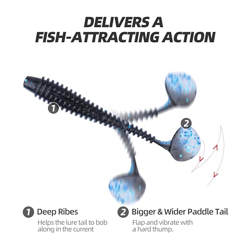 Paddle Tail Swimbaits 100/80/50PCS, 5/4/3/2 inch Soft Fishing Lures Bulk Pack – Durable Lifelike Action Lures for Bass, Trout, Crappie – Freshwater & Saltwater Fishing Gifts - color: Blue-Black, size: 4in, 80pcs