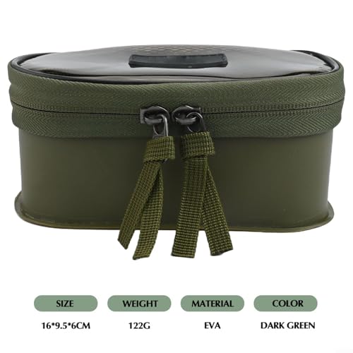 EVA Fishing Tackle Box, Thickened Waterproof Storage Case with Transparent Lid, Portable Hard Shell Organizer for Hooks Lures Baits, Dark Green, 6.3x3.7x2.4 Inch