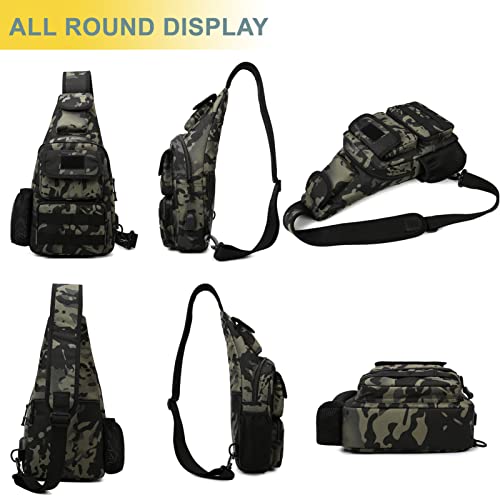 Tactical Shoulder Bag - 1000D Molle Military Backpack Outdoor Daypack Chest Pack (Black) - color: Black