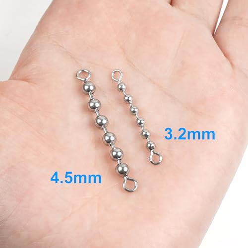 OROOTL Fishing Bead Chain Swivels, 20/40pcs Fishing Swivels Stainless Steel High Speed Trolling Swivels Catfish Swivel Fishing Balls Chain Swivels Fishing Tackle for Freshwater Saltwater - style: 3/16''(4.5mm)-20pcs