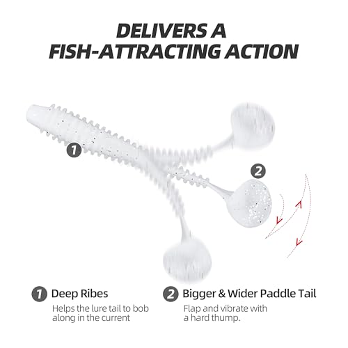Paddle Tail Swimbaits 100/80/50PCS, 5/4/3/2 inch Soft Fishing Lures Bulk Pack – Durable Lifelike Action Lures for Bass, Trout, Crappie – Freshwater & Saltwater Fishing Gifts - color: White Pearl, size: 4in, 80pcs