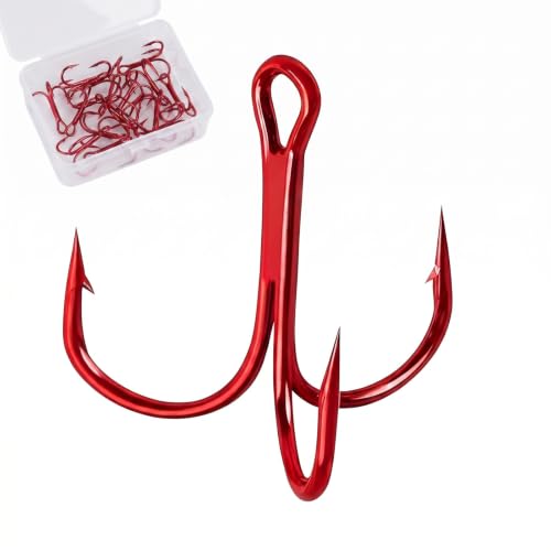 100pcs Fishing Hook Treble Hooks High Carbon Treble Hooks Super Sharp Solid Size 2 4 6 8 10 12 Triple Barbed Steel Fish Hook - color: Red, size: 2#-100pcs