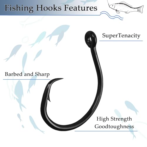 10PCS High-Carbon Steel Circle Hooks Barbed Fishing Hooks with Holes, Freshwater and Saltwater Fishing Hooks for Tuna, Catfish, Bass - size: 2/0