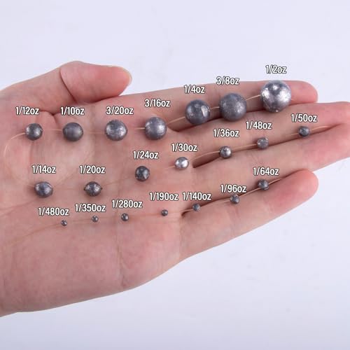 Dr.Fish 100 Pack Round Split Shot Weights Fishing Sinker Clip on Line Weight Tackle Fly Fishing Freshwater Saltwater - size: 1/48oz-100 Pack