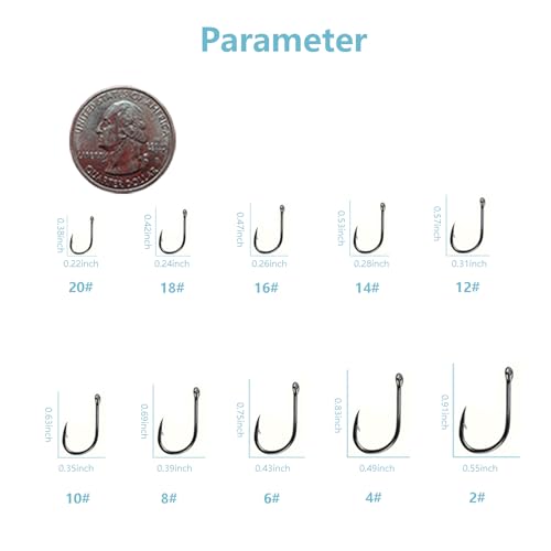 Dyxssm Small Fishing Hooks for Freshwater, 1000pcs 600pcs 400pcs Trout Fish Hook Set, 10 Sizes #2-#20 - color: Black, style: 1000pcs (#2-#20)
