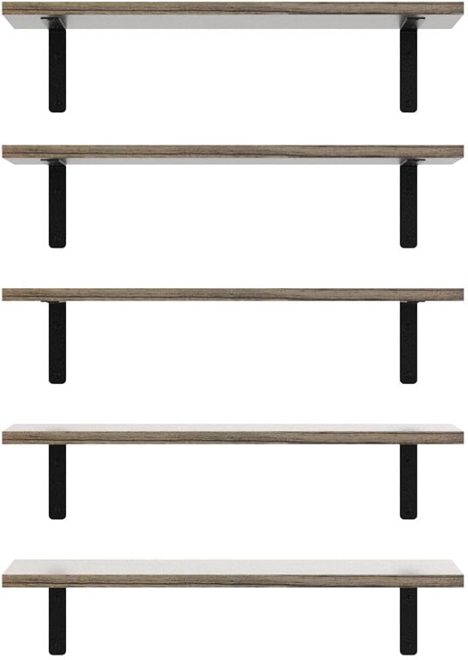 RICHER HOUSE Rustic Wood Bathroom Shelves Set of 5, Farmhouse Style Floating
