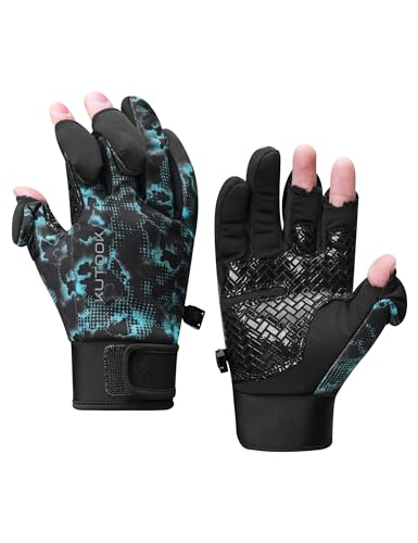 KUTOOK Winter Fishing Gloves for Men& Women Waterproof Glove Cold Weather Hunting Photography Shooting Hiking - color: Blue-Black, size: Small
