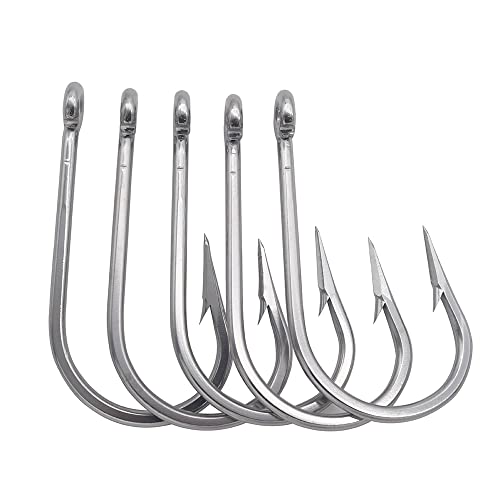 Saltwater Tuna Hooks– Stainless Steel Forged Ringed Extra Strong Big Game Fishing Hook for Giant Shark Salmon, Size 2/0-13/0 - size: 5/0#-5pcs