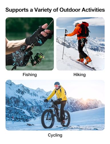 KUTOOK Winter Fishing Gloves for Men& Women Waterproof Glove Cold Weather Hunting Photography Shooting Hiking - color: Blue-Black, size: X-Large