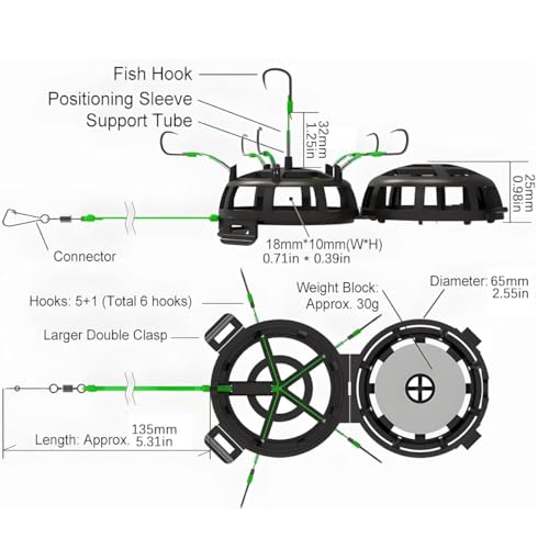 Reverse Bottom Bait Cage Fishing Hook, 360° Floating Bait Cage Fishing Hook, 6-Hooks Carp Feeder Rig, Spring Baits Cages Trap Fishings Hooks, Freshwater Saltwater for Carp, Catfish, Tilapia(1PC,No. 11 - color: 1pc, size: No. 11