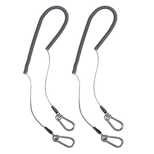 Retractable Coil Lanyard with Carabiner (2pcs) Long Coiled Tether for Tools/Rods/Fishing Tackle (Black)