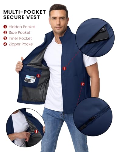 Eisctnd Mens Lightweight Quick Dry Vest Sleeveless Outdwear Utility Jacket | Utility Sleeveless Vest with Multi Pockets, Outerwear Hiking Fishing Photography Camping Travel Outdoor - color: Darkblue, size: Large