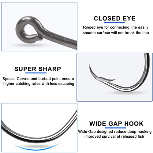 Inline Circle Hooks Saltwater, 80pcs High Carbon Steel Catfish Hooks in-Line Straight Eye Octopus Circle Hook Saltwater Freshwater Fishing Hooks for Catfish Bass - size: 80pcs 6/0