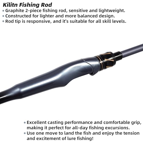 Kilitn Fishing Rod, 2-Piece Graphite Rod, Spinning & Casting, Strong Carbon Fiber Fishing Poles with Comfortable Handle for Freshwater or Saltwater Fishing - size: 6FT