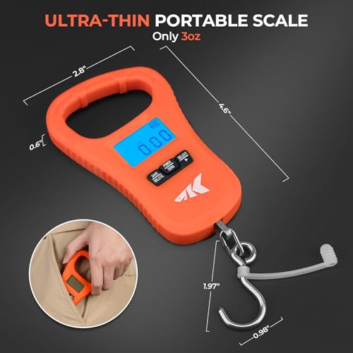 KastKing ToughTide Fishing Scale, USB Charging, 65lb Capacity, Ultra-Thin Digital Fish Scale, LCD Display, Ergonomic Handle, Fish Scales Digital Weight, Fishing Accessories for Men - color: D: Orange Combo