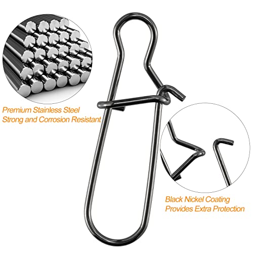 Dr.Fish 100 Pack Duo Lock Fishing Snaps Stainless Steel 26-220LB Lure Snaps Freshwater Saltwater Quick Change Speed Fishing Line Weights Clips - size: #3-66LB-100 Pack