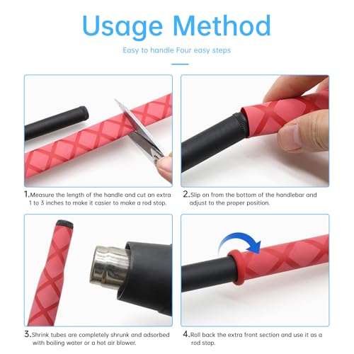 Fishing Rod Handle Grip Pole Wrap X-Tube Heat Shrink Tubing Non-Slip Insulated Abrasion Sleeve-Length:39" Diameter:45/64" (Red) - color: Red, size: Diamter:18mm"(45/64 inch)