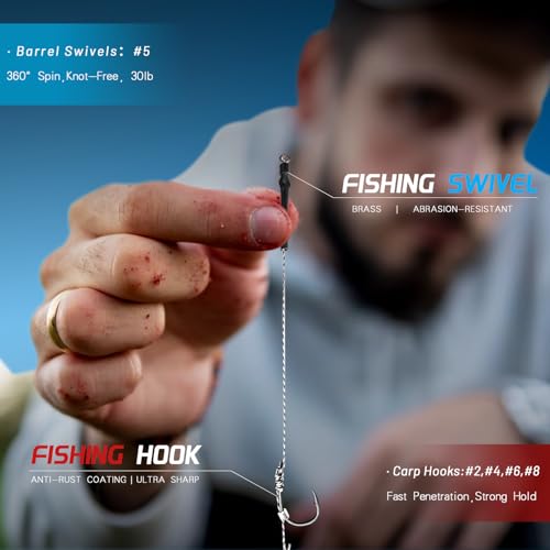 24 Pack Pre-Tied Carp Rigs with Sharp Hooks, Swivel & PE Line – Hook The Big One with Boilies, Pellets & Corn – The Ultimate Carp Fishing Equipment - color: #4-24PACK