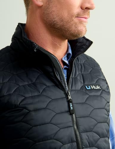 HUK - Men's Scale Vest, DWR Insulated Performance Fishing Vest - color: Black, size: Small