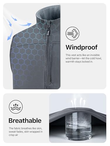 FREE SOLDIER Men's Lightweight Golf Vest Outerwear Windproof Sleeveless Softshell Jacket Running Vest - color: Gray, size: Medium