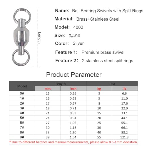 25/50pcs Ball Bearing Swivel Fishing Stainless Split Ring Fish Hooks Connectors for Saltwater 7LB-132LB - size: 8#-1.38"/88LB- 25PCS