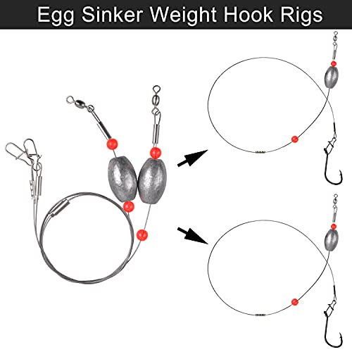 Carolina Saltwater Rigs, 8pcs Flounder Fishing Rigs, Stainless Steel Wire Leader with Egg Sinker Weights, Swivel Snaps for Catfish Grouper Drum Redfish Bottom Surf Fishing - size: 2oz-8pcs