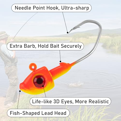 Dr.Fish 10 Pack Crappie Swimbait Jig Heads Freshwater Fishing Jig Minnow Style 3D Eyes Sickle Hook for Panfish Bluegill Bass Walleye Trout Fishing - color: Blue/Green, size: 1/8oz-10 Pack