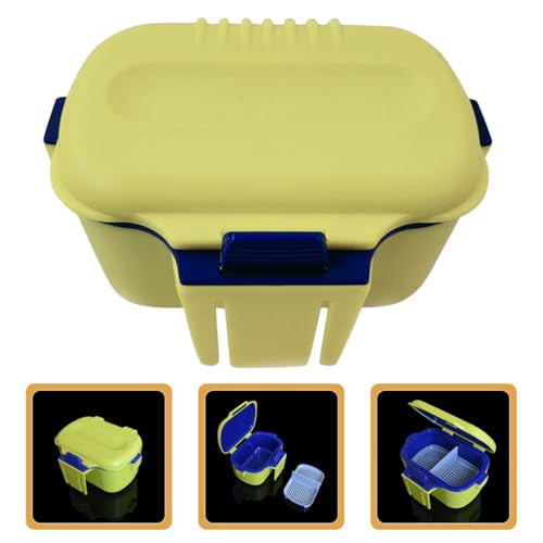 Dual-Layer Bait Holder Storage Box for Worms with Insulated Yellow Portable Fishing Container Waist Clip for Live Bait Storage