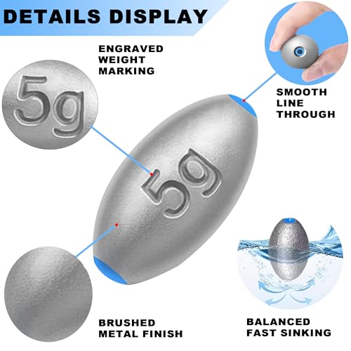 Egg Sinkers Fishing Weights – Lead Oval Sliding Sinkers for Catfish, Bass & Surf Fishing, No-Snag Smooth Hole Design, Heavy Fishing Weights for Bottom Rigs in Lakes, Rivers & Beach - style: 120g-2pcs