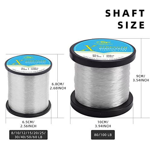 SF Monofilament Fishing Line Premium Spool X-Strong Mono Nylon Material Leader Line for Saltwater Freshwater 8/10/12/15/20/25/30/40/50/60/80/100LB - color: Clear, size: 10LB/0.012in/1500Yds