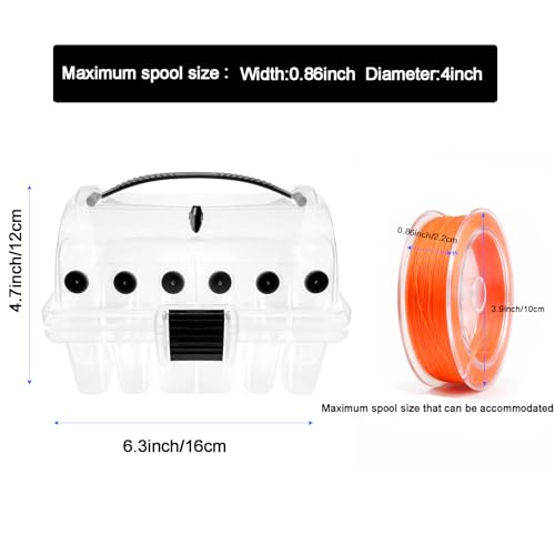 Aventik Clear Fishing Line Organizer Built-in Cutter & Silicone Holes 6C/8C Clear Tangle Free Spool Storage Box for Fishing Line Management - color: 6 Compartments
