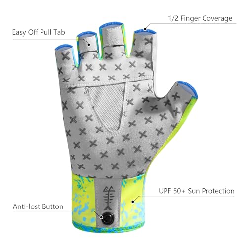 BASSDASH Unisex UPF 50+ Half Finger Sun Gloves Fingerless Breathable UV Protection for Fishing Hiking Kayaking Rowing FG02 - color: Mahi, size: Large