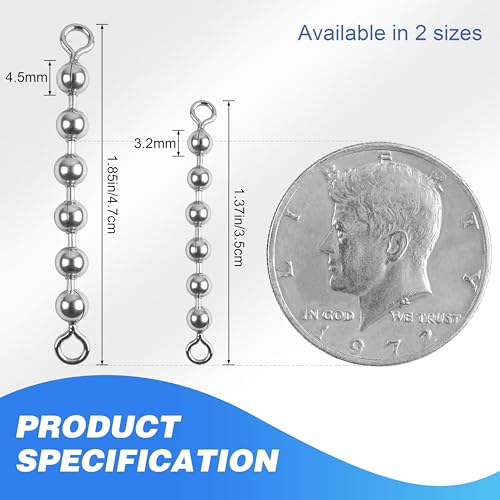 OROOTL Fishing Bead Chain Swivels, 20/40pcs Fishing Swivels Stainless Steel High Speed Trolling Swivels Catfish Swivel Fishing Balls Chain Swivels Fishing Tackle for Freshwater Saltwater - style: 3/16''(4.5mm)-20pcs