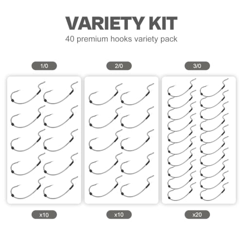 OJY&DOIIIY Offset EWG Worm Fishing Hook, Dual Anti-Slip Bait Keeper System Wide Gap Texas Rig Hook for Soft Plastic Baits 40/30-Pack 1/0 2/0 3/0 4/0 5/0 - size: 3/0 - 40Pack