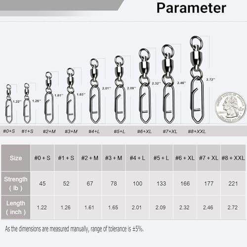 AMYSPORTS High Strength Snap Swivels Stainless Bearing Rolling Fishing Swivel Freshwater Snap Swivels Fishing Clip Steel Black Nickel - size: Size 2+M (67lb) 50 pcs