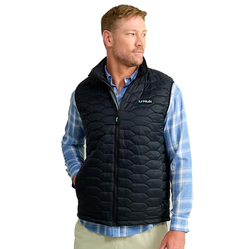 HUK - Men's Scale Vest, DWR Insulated Performance Fishing Vest - color: Black, size: Small