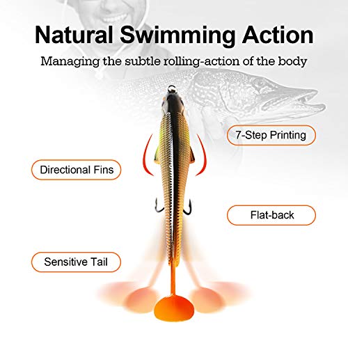 TRUSCEND Shadtale Easy Catch Soft Fishing Lures, Unique Vibration and Action for Various Rigs, Paddle Tail Swimbaits Trailer for Bass, Trout, Crappie, Walleye, Redfish, Saltwater & Freshwater Fishing - color: A1-5",3/4oz
