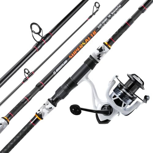 Sougayilang Surf Fishing Rod and Reel Combo, 4 Piece MH/H Saltwater Fishing Combo with 5000 Size Spinning Reel(12'/15') - color: gray, size: 15ft-Spinning-4Pc-Heavy