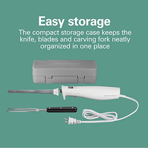 Hamilton Beach Electric Knife Set for Carving Meats, Poultry, Bread, Crafting Foam & More, Reciprocating Serrated Stainless Steel Blades, Ergonomic Design Storage Case + Fork Included, 5 Foot Cord