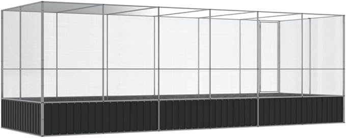 Large Metal Heavy Duty Walk-in Aviary Cage with Extension, Ample Activity Space Bird Cage with Lockable Door Also for Chickens and Rabbits, Silver 246.1"x81.5"x83.5" Steel,-413