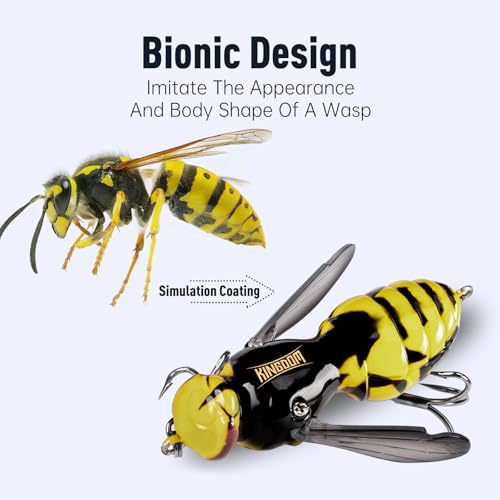 Kingdom Wasp Crawl Bait Insect Bionic Floating Fishing Lures Swimbaits Hard Artificial Baits Lure Freshwater and Saltwater Bass Carp Pike Walleye Fishing ABS Material Carbon Steel Three Book Hook - color: Set2, size: 6.6g