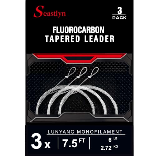 3-Pack Fluorocarbon Fishing Line Pre-Tied Loop Fly Fishing Tapered Leader 7.5FT 9FT 12FT 0X 1X 2X 3X 4X 5X 6X 7X 8-26LB - size: 7.5FT-3X