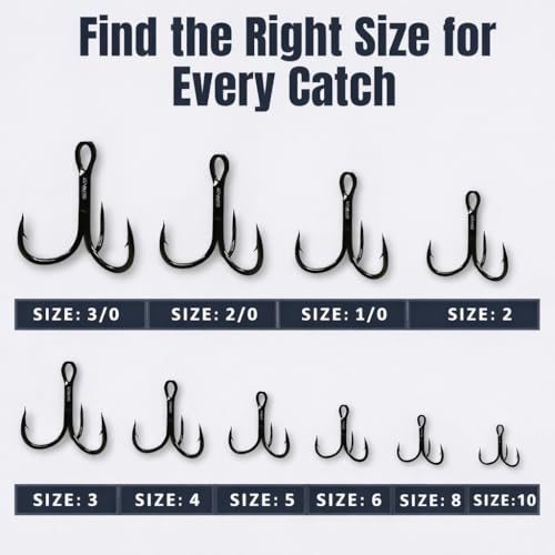 Maruto Barbed Treble Hooks for Effective Fishing | Small & Large Triple Hooks for Lures | Replacement Sharp Strong Hooks, Sizes 1, 2, 3, 4, 5, 6, 8, 10, 12. - size: 6 - 10 Hooks (Angler Pack)