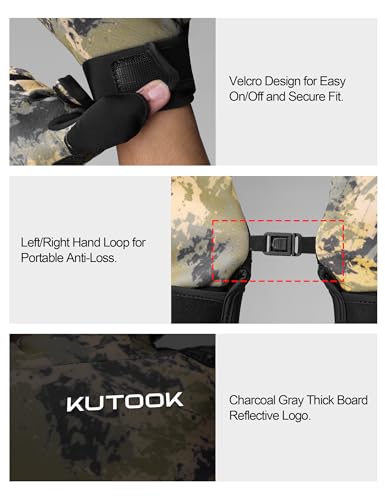 KUTOOK Winter Fishing Gloves for Men& Women Waterproof Glove Cold Weather Hunting Photography Shooting Hiking - color: Khaki, size: Large
